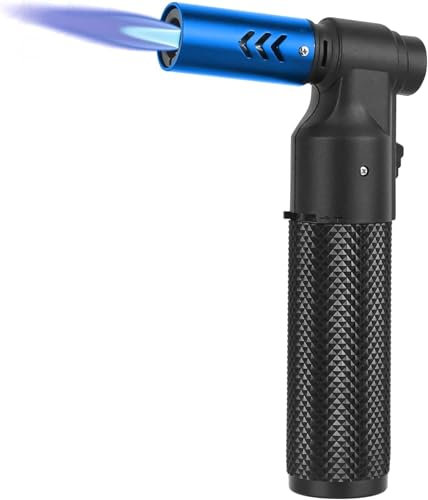 Soplete de cocina de butano, soplete de butano, recargable, portátil, ajustable, mini soplete de soplado para camping, parrilla, hornear, soldadura culinaria, cocina, soldadura (sin gas) (azul)