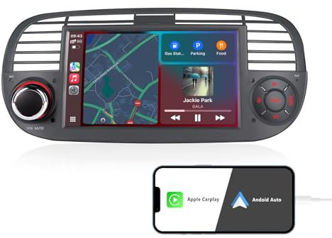 Car Audio for Fiat 500 2007-2015 Upgrade System Hi-Fi Sound with Wireless CarPlay/Android Auto Plug-and-Play Autoradio Models Tuned RDS/AM/FM/USB BT 5.0 Subw EQ SWC (Black)