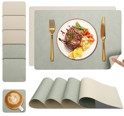 YIHELU® Tovagliette Americane lavabili e Sottobicchieri Set di 6, Tovagliette Colazione Plastica Facile Pulire Bifacciale Antiscivolo Impermeabile