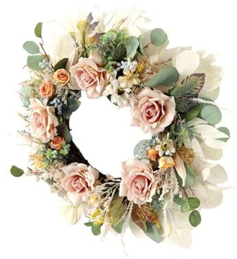 Eleganter Rosen- und Blattkranz für Türdekoration, realistische Seidenblume für den Innen- und Außenbereich, täglicher legerer Gebrauch