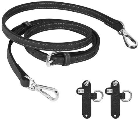 Schulterriemen aus Leder für Longchamp Tasche Damen, 1.2cm Mini Bag Straps mit 2 Stück Schultergurtadapter, Schultergurt für Longchamp Tasche Damen, No-Punch & Verstellbare, Handtaschengurt Schwarz