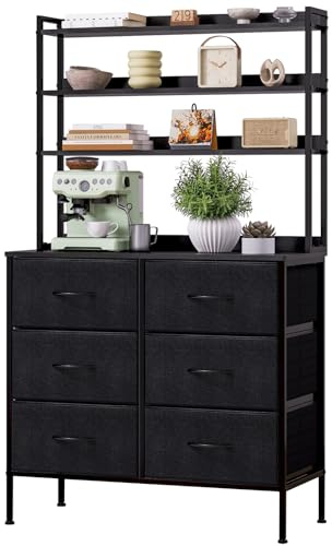 Mintnook Chest of Drawers, Fabric Dresser with 6 Drawers, Tall Chest of Drawers with Open Storage Shelf, 3-in-1 Storage Organizer Unit for Bedroom, Living room, Kids room, Closet, Black