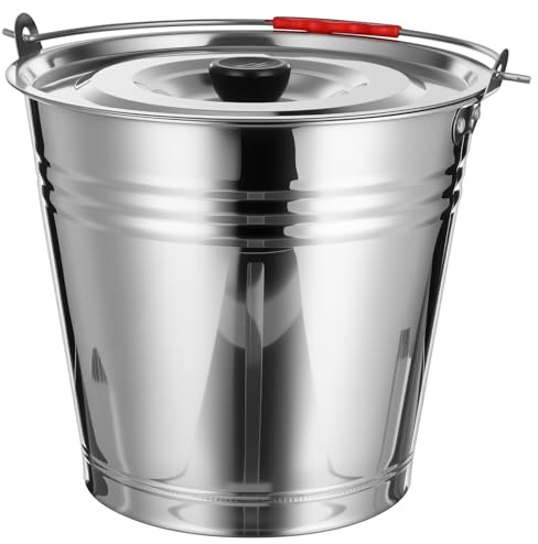 DECOMELODY Dickwandiger Edelstahl Ascheeimer mit Deckel Großer Multifunktionseimer für Grillkohle Kamin Outdoor und Camping Rostfrei 8 L Fassungsvermögen