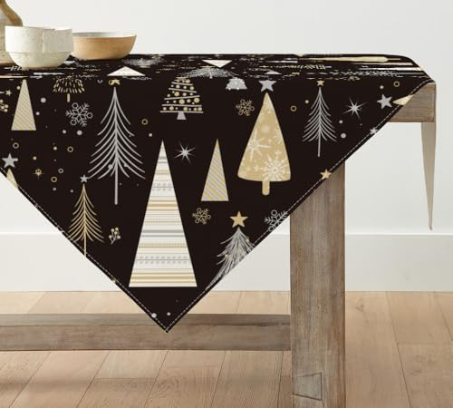Artoid Mode Tovaglia Boho Nero Alberi Natale, Tovaglia Invernale Cucina Decorazione Tavolo Decorazione Interna Vacanza Festa Decor 120x120 cm