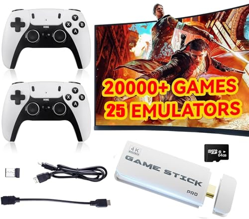 ASTEKID Wireless Retro Game Console - Game Stick Built-in 20,000+ Classic Video Games, Plug & Play for TV HDMI output, Multiple Classic Emulator, Dual 2.4G Wireless Controller (53G)
