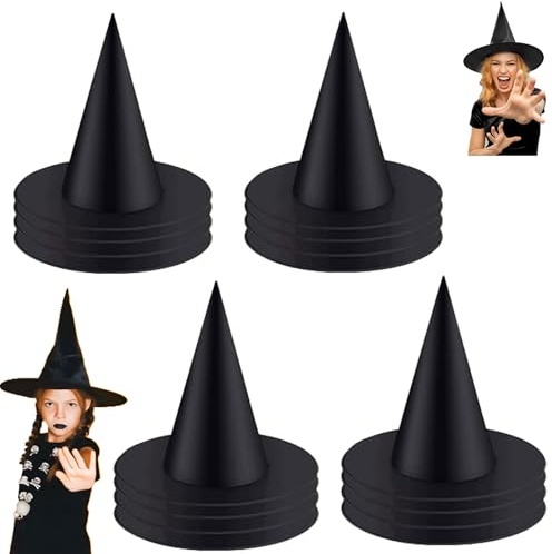 BFYGDP Chapeau de Sorcière 12 Pièces Deguisement Sorciere Femme Noir Chapeau de Sorcière d'Halloween Chapeau Magique pour Enfants Accessoires de Sorcière Costume Cosplay Accessoires de Sorcière