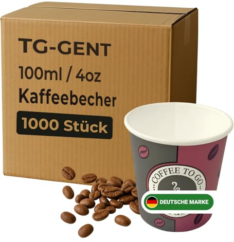 TG-GENT Kaffeebecher 100ml - 1000 Stück | Auslaufsichere Kaffeebecher to go Einweg - Ideal für Heißgetränke wie Kaffee, Cappuccino oder Tee | Stabile Espressobecher bzw. Pappbecher als Einwegbecher