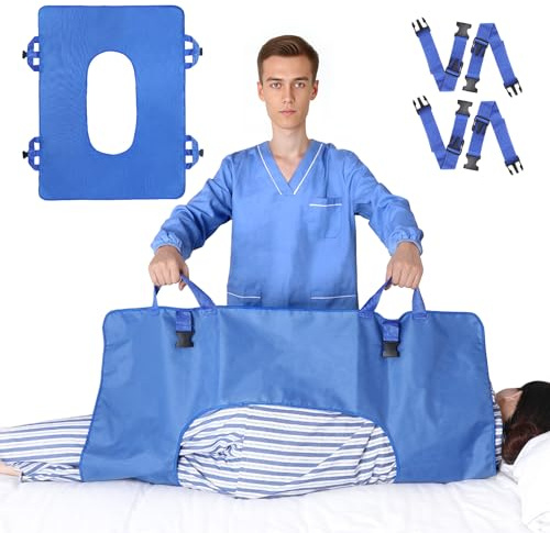 Fanwer Slide Sheets with Reinforced Handles, 109 cm x 81 cm Multi-Purpose Transfer Sheet for Turning and Lifting Elderly People and Patients