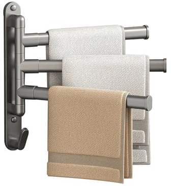 Toallero giratorio de 180 ° con 4 brazos extensibles hasta 32 cm de baño, con taladro, cocina y armario y baño, gris 3 brazos