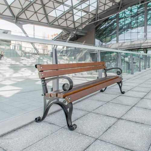 REKORD Gartenbank 170 x 59 x 73 cm Robuste Parkbank aus Metall und Holz mit Rückenlehne wetterfeste Outdoor Sitzbank Bank für Garten Terrasse Balkon Vorgarten – Wiener mit Armlehne - Palisander