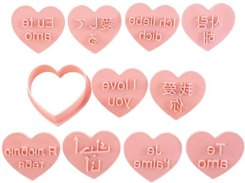Set di 10 stampi funzionali per biscotti I Love You, robusto timbro Love You in diverse lingue per anniversari