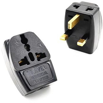 Strhowill 2 Pack 3-in-1 Universal UK Power Plug Adapter (Type G)–Compatible with Malaysia, Singapore,Hong Kong–Grounded Travel Adapter (Black) (UK plug TO 3 hole*2+2 hole-BK-2PCS)