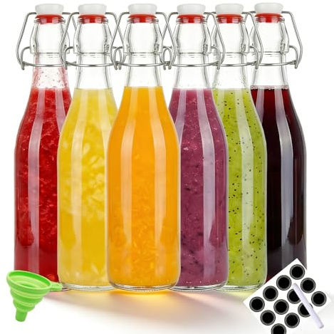 Tel Charme * Glass Bottles with Stoppers - 6 x 500ml Clear Swing Top Bottle, Flip Top Brewing Bottle for Homebrewing and Beverages, Fermentation, Kombucha, Mead, Vinegar, Beer, Kefir, Wine, Soda