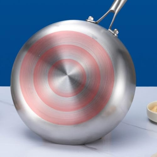 Padella a induzione con coperchio, base a triplo strato in acciaio inox, fondo piatto resistente alle pieghe per una cottura ottimale, manico rivettato resistente al calore (24 cm)