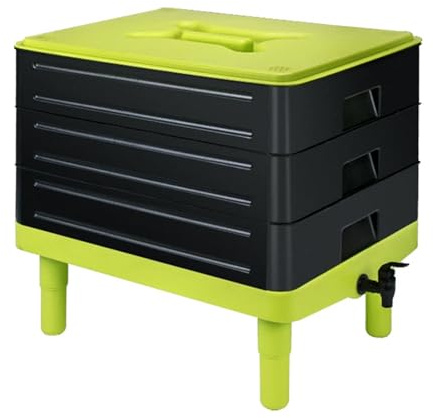 ALCXAZS Composteur à lombricomposteurs à 3 niveaux, déchets de cuisine et de jardin. Simple, robuste et résistant la rouille, pour l'intérieur et l'extérieur.