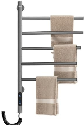 WAFOHSR Scaldasalviette Elettrico Girevole for Bagno, Riscaldamento, Asciugatrice, Scaffale, Timer Incorporato, Controllo A Temperatura, Guida A Parete Basso Consumo Energetico(Gray)