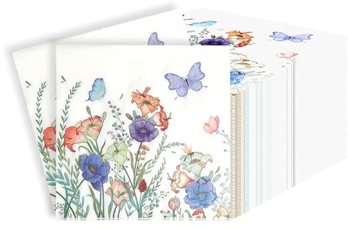 Frühlingsdeko, Servietten Frühling Blumen Schmetterlinge 40 Stück, Servietten Blumenmuster 33x33 Cm, Osterservietten Tischdeko Für Frühling Ostern Geburtstag Party