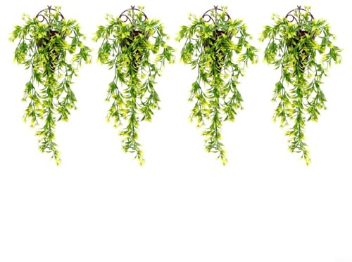 TONIXY Guirnalda de hiedra artificial resistente a los rayos UV, paquete de 4 con vides realistas de 5 ramas para el hogar, jardín, boda, cesta de pared, uso interior y exterior (amarillo)