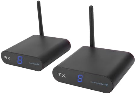 ASHATA Trasmettitore e Ricevitore AV, Kit di Estensione AV Wireless da 200 M / 656 Piedi, Kit di Estensione Convertitore Adattatore TV Plug and Play per Home Theater (EU)