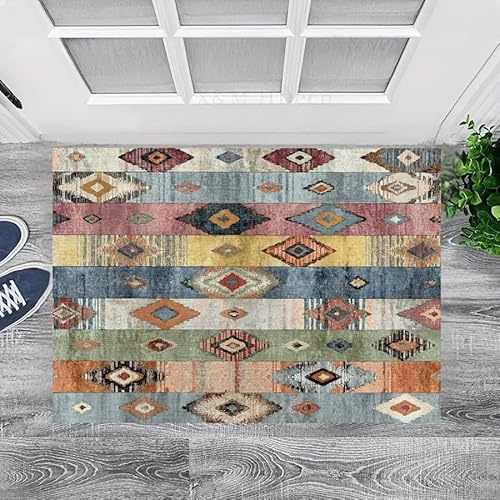 Alfombra de retazos, 180 x 180 cm, antideslizante, lavable a máquina, pelo corto, alfombra vintage para sala de estar, entrada, oficina, escritorio, mesita de noche, dormitorio, color geométrico