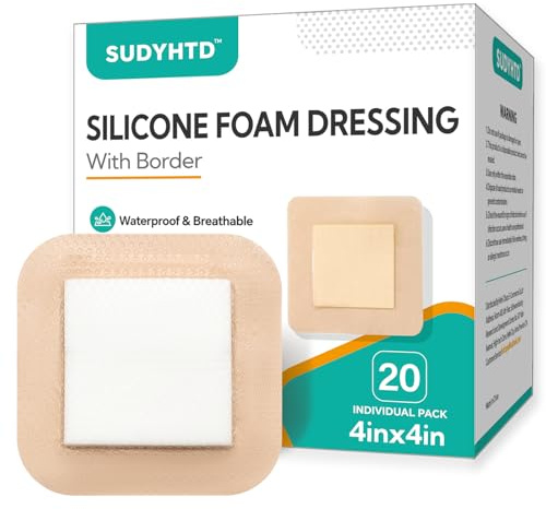20 Pack Silicone Foam Dressing 4x4 Gentle Border, Waterproof Silicone Bandages for Wounds Care, Super Absorbent Wound Dressing, Bed Sore Patches