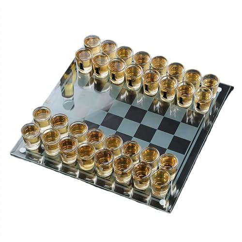 Trinken Schnapsglas Schach Set, Trinkspiel Schach Set mit Schnapsgläsern, Komplett 32 Stück Glasbrett Sets für Erwachsene Partys, Neuheit Geschenk für Papa Freunde