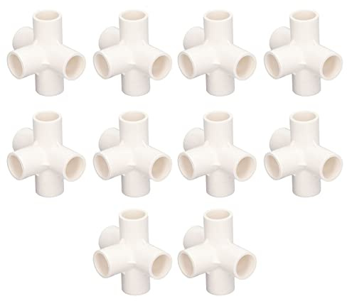 Dioche 10 Pezzi in Pvc10 Raccordi per Tubi in PVC da 20 Mm, 5 Vie, Connettore Ad Angolo Retto – Raccordo a Gomito Durevole per Mobili da Interni/esterni e Progetti Fai da Te (WHITE)