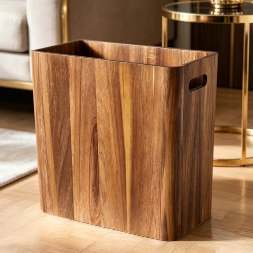 Piashow Papierkorb 10L, Holz Mülleimer mit Griffen, Massivholz Abfallkörbe für Schlafzimmer, Badezimmer, Küche, Wohnzimmer und Büro