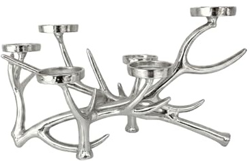 EDZARD Kerzenhalter James Geweih-Design (H 25 cm, L 42 cm), vernickelt | Stumpenkerzenhalter für 6 Kerzen Ø 6 cm · sechsflammiger Kerzenständer · Geweih-Design in Silber