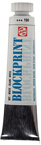 Talens Blockprint Tube - Weiß 100 20 ml - Schnell trocknende Deckfarbe für Schablonendruck & Blockdruck - Lichtecht & wasserverdünnbar