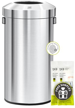 EKO Urban 24 Gallonen runder Edelstahl-Mülleimer mit offenem Deckel, hoher kommerzieller Mülleimer für drinnen und draußen, extra großer Metall-Mülleimer für Büro, Restaurant, Toilette, 90 l