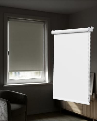 Victoria M. Tenebra Tenda a Rullo Oscurante, Montaggio con e senza Fori, Avvolgibile, Bianco, 90 cm x 220 cm (Larghezza x Altezza)