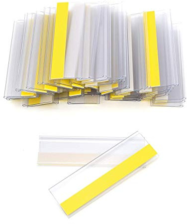 Selbstklebende Etikettenhalter für Einstecketiketten 400 mm Breit/Tickethalter/Etiketten Halter (18 mm Höhe, Transparent, 50 Stück)
