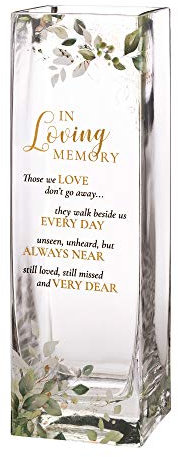 Lillian Rose CA845 Botanical Theme Memorial Flower Vase with Sympathy Verse, Glass, Multicolor,3.15x3.15x9.75