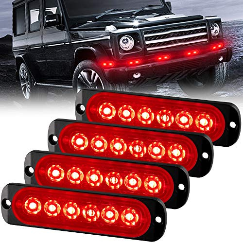 Sidaqi 6-LED rosso lampeggiante 12-24V ultra sottili LED emergenza Luci stroboscopiche di per auto, camion, camper, camper, moto (confezione da 4)