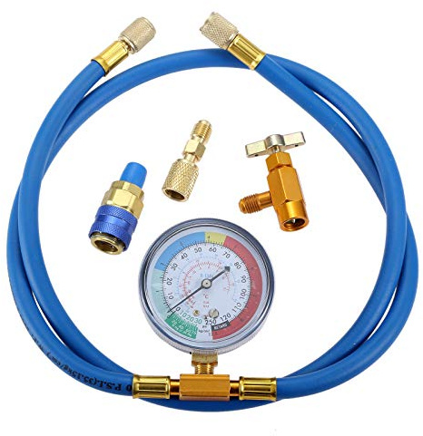 Aupoko 150 CM R134A Kältemittel Nachfüllschlauch Kit mit Manometer, Dosenöffner und Schnellkupplung, für R134A R12 oder R22 Kältemittel, Auto Klimaanlage oder Klimaanlage zu Hause