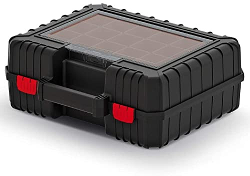Kistenberg Maschinenkoffer Werkzeugkasten Werkzeugkiste für Elektrowerkzeuge Toolbox (inklusive Haltegurte, Organizer Set im Deckel mit Boxen, staubdicht, schwarz, 384 x 355 x 144 mm)