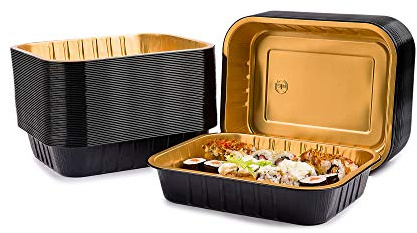 CONTITAL Eclipse AS221530 | Vaschette Alluminio Laccato 4 Porzioni Extra-Rigide | Contenitori Monouso di Qualità per Asporto, Microonde | Teglie Forno Usa e Getta | 50 Pezzi