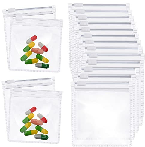 Zonon Pill Pouch Bags Zippered Reusable Pill Baggies Clear Plastic Bags Self Sealing Travel Medicine Organizer Storage with Slide Lock for Cod Liver Oil, and Small Items(48 Pieces)