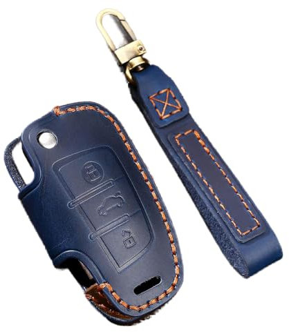 ontto Autoschlüssel Hülle Passt für A3 A4 A5 C5 C6 8L 8P B6 B7 B8 C6 RS3 Q3 Q7 TT 8L 8V S3 Fernbedienung Cover Leder Schlüsselhülle Schlüsselanhänger Schlüssel Schutz Etui 3 Tasten-Blau