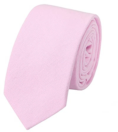 Houlife Ties for Men, Solid Mens Tie, Cotton Stripe Skinny Ties for Men, Slim Men’s Neckties for Wedding Party (Pink)