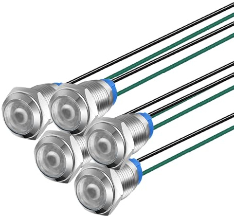 Gebildet 5pcs 10mm 3V-4.5V-5V-6V-7.5V-9VDC LED Metal Indicator Light Waterproof Signal Lamp Pilot Dash Directional Car Truck Boat with Wire(White)