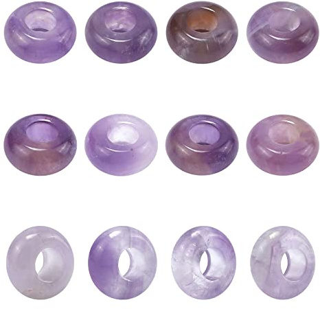 NBEADS 12 perline europee in ametista naturale da 5 mm e 12 mm, a rondella, viola, per braccialetti fai da te, collane, gioielli