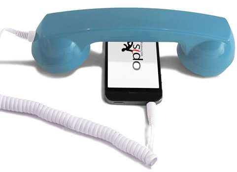 Opis 60s Micro: Auricular telefónico Retro y Vintage, Ideal para móvil. Adaptación a Auriculares Retro iPhone y Android con USB Azur
