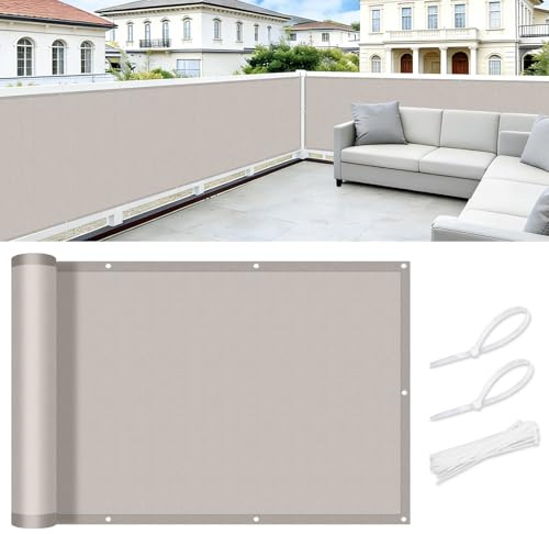 COOL AREA Balkon Sichtschutz Wetterfest 90x300 cm, Taupe | Sichtschutz Balkon,Balkonabdeckung Blickdichte,Wasserfest,Windschutz,UV-Schutz,Balkonverkleidung mit Kabelbinder