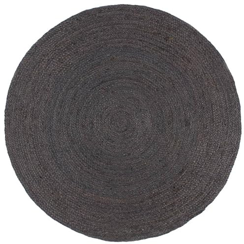 vidaXL Teppich Handgefertigt Jute Wohnzimmerteppich Juteteppich Handwebteppich Bodenmatte Schlafzimmer Wohnzimmer Flur Rund 240cm Dunkelgrau
