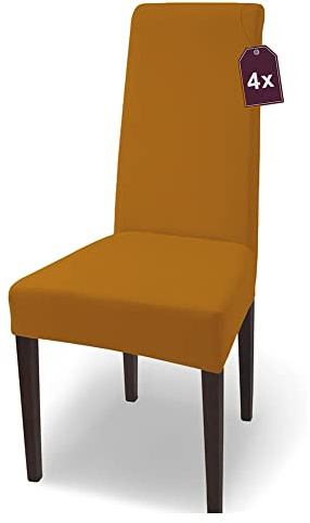 Scheffler Home Stuhlhussen Senfgelb 4er Set Jersey Baumwolle Natalie | Waschbare Stretch-Stuhlbezüge für Schwingstühle, Freischwinger und Esszimmerstühle, Öko-Tex zertifiziert