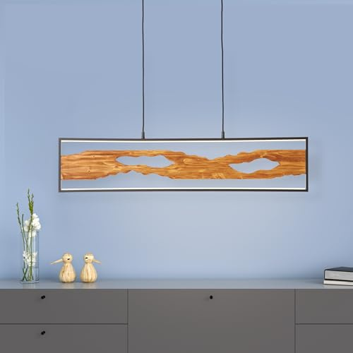 Lightbox LED Pendelleuchte Holz - Hängelampe 100 cm - 2300 lm inkl LED | LED Hängelampe - höhenverstellbare Pendelleuchte mit warmweißer Lichtfarbe - 150 cm x 8,5 cm - 20 W - 2300 Lumen - aus