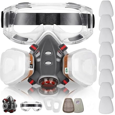 ANUNU Wiederverwendbare Gesichtsschutz with Filter and Brille für Lackieren, Staub, Epoxidharz, Farbe, Schweißen, Industriemalerei