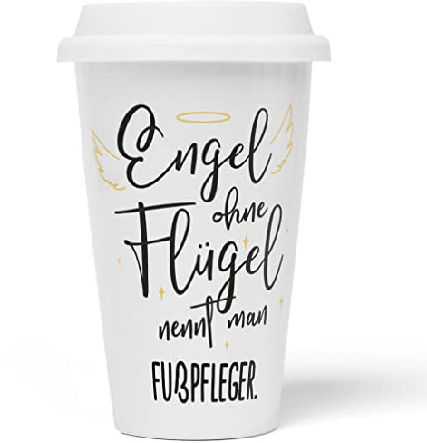 JUNIWORDS To-Go Becher mit Deckel, Engel ohne Flügel nennt man Fußpfleger (5163970)